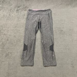 Lululemon Inspire Crop Heathered Grey Zip Pocket Running Leggings Women's Size 4